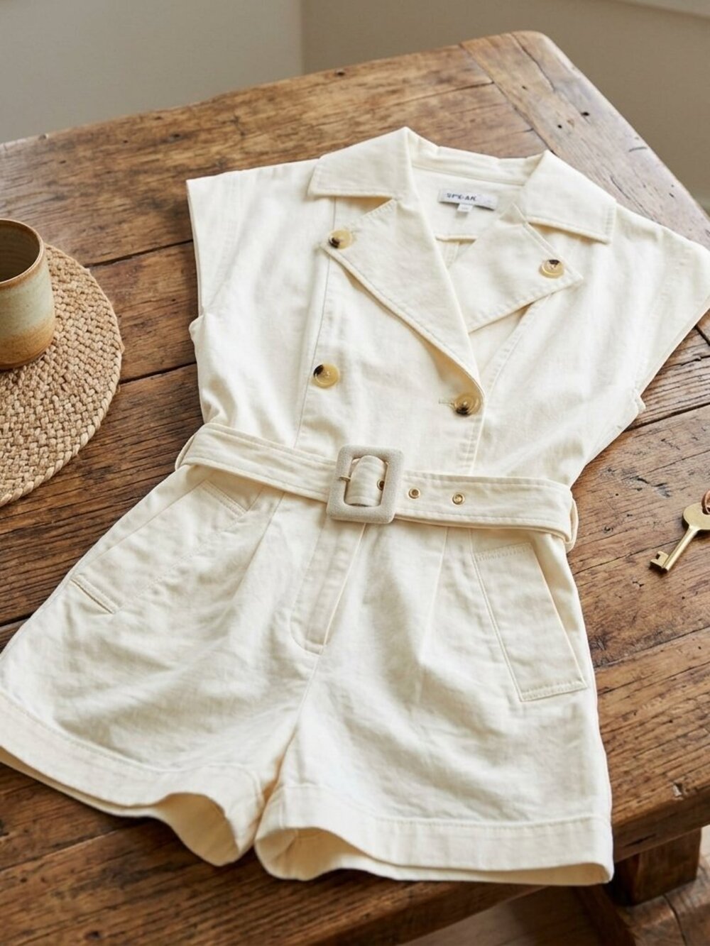Jonathan Simkhai Vega belted romper in Ivory/natural white, Size 0